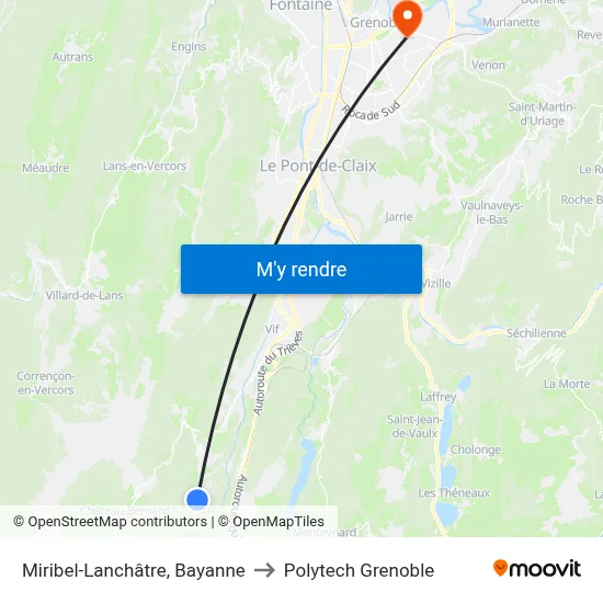 Miribel-Lanchâtre, Bayanne to Polytech Grenoble map