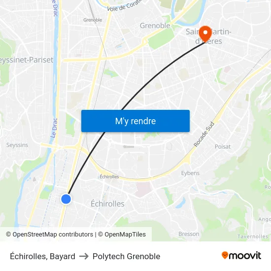 Échirolles, Bayard to Polytech Grenoble map