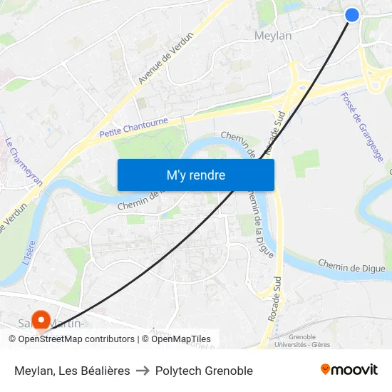 Meylan, Les Béalières to Polytech Grenoble map