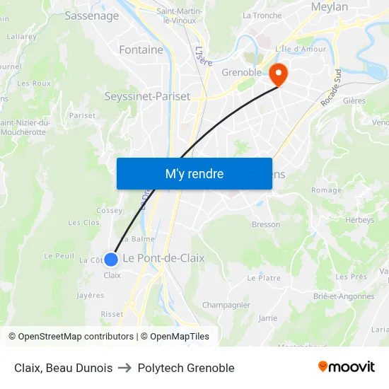 Claix, Beau Dunois to Polytech Grenoble map