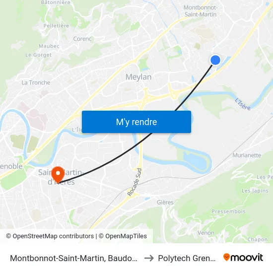 Montbonnot-Saint-Martin, Baudonniere to Polytech Grenoble map