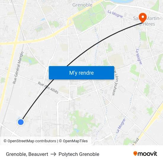 Grenoble, Beauvert to Polytech Grenoble map