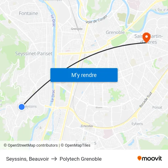 Seyssins, Beauvoir to Polytech Grenoble map