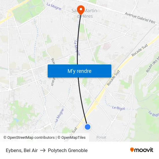 Eybens, Bel Air to Polytech Grenoble map