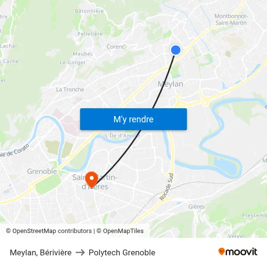 Meylan, Bérivière to Polytech Grenoble map