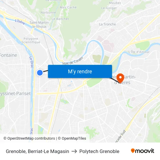 Grenoble, Berriat-Le Magasin to Polytech Grenoble map