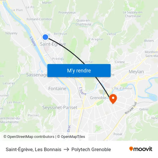 Saint-Égrève, Les Bonnais to Polytech Grenoble map