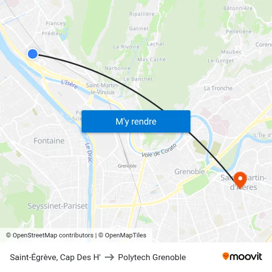 Saint-Égrève, Cap Des H' to Polytech Grenoble map
