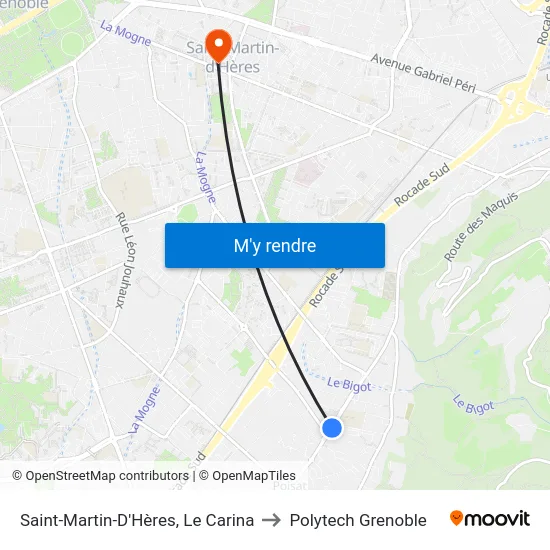 Saint-Martin-D'Hères, Le Carina to Polytech Grenoble map