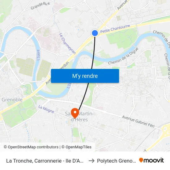 La Tronche, Carronnerie - Ile D'Amour to Polytech Grenoble map