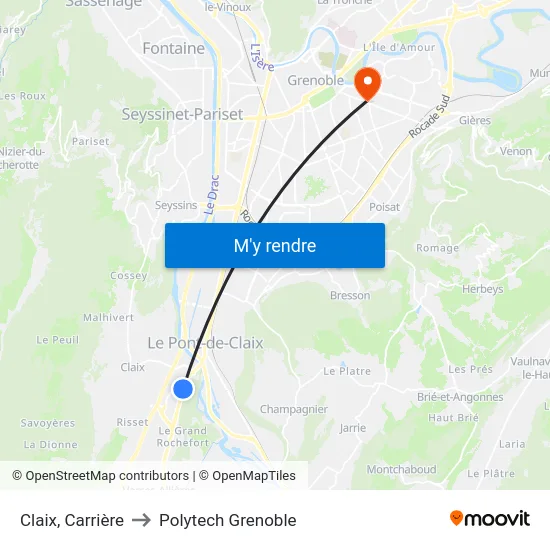 Claix, Carrière to Polytech Grenoble map