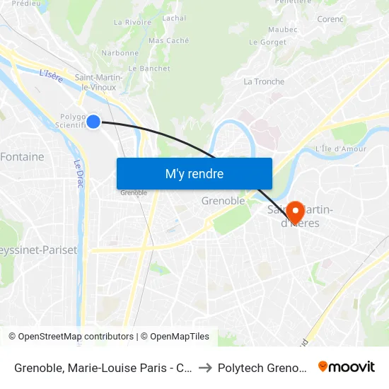 Grenoble, Marie-Louise Paris - Cea to Polytech Grenoble map