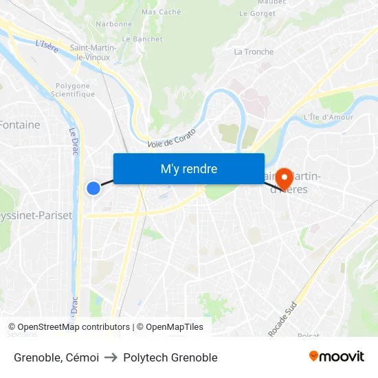 Grenoble, Cémoi to Polytech Grenoble map