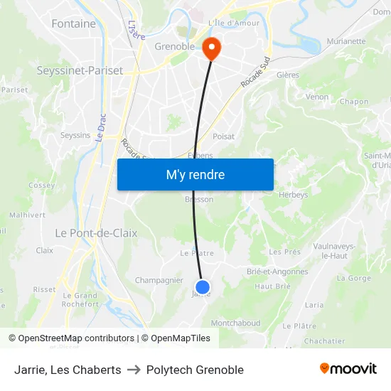 Jarrie, Les Chaberts to Polytech Grenoble map