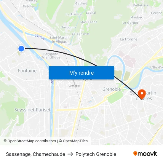 Sassenage, Chamechaude to Polytech Grenoble map