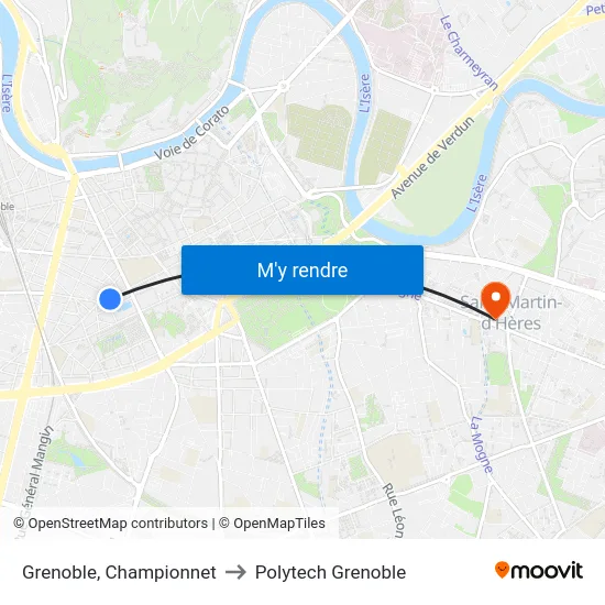 Grenoble, Championnet to Polytech Grenoble map