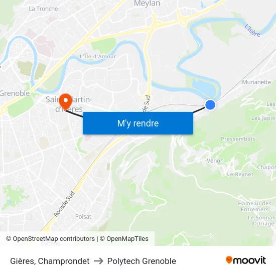 Gières, Champrondet to Polytech Grenoble map