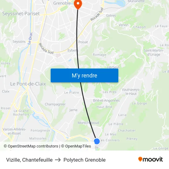 Vizille, Chantefeuille to Polytech Grenoble map