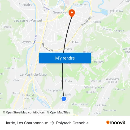 Jarrie, Les Charbonnaux to Polytech Grenoble map