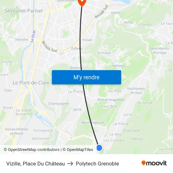 Vizille, Place Du Château to Polytech Grenoble map
