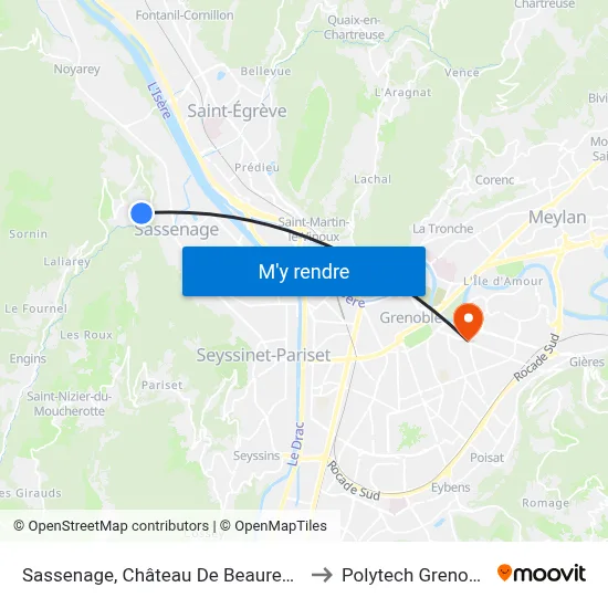 Sassenage, Château De Beaurevoir to Polytech Grenoble map