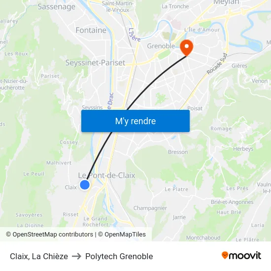 Claix, La Chièze to Polytech Grenoble map