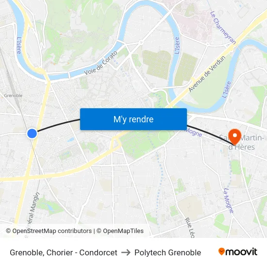 Grenoble, Chorier - Condorcet to Polytech Grenoble map