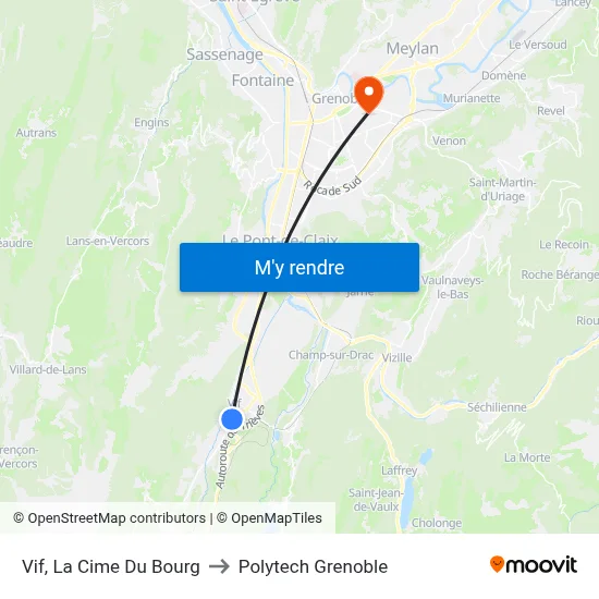 Vif, La Cime Du Bourg to Polytech Grenoble map