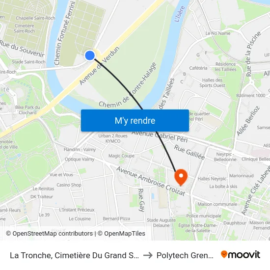 La Tronche, Cimetière Du Grand Sablon to Polytech Grenoble map