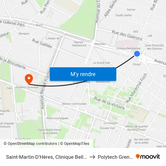 Saint-Martin-D'Hères, Clinique Belledonne to Polytech Grenoble map