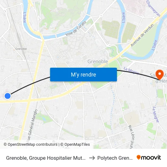 Grenoble, Groupe Hospitalier Mutualiste to Polytech Grenoble map