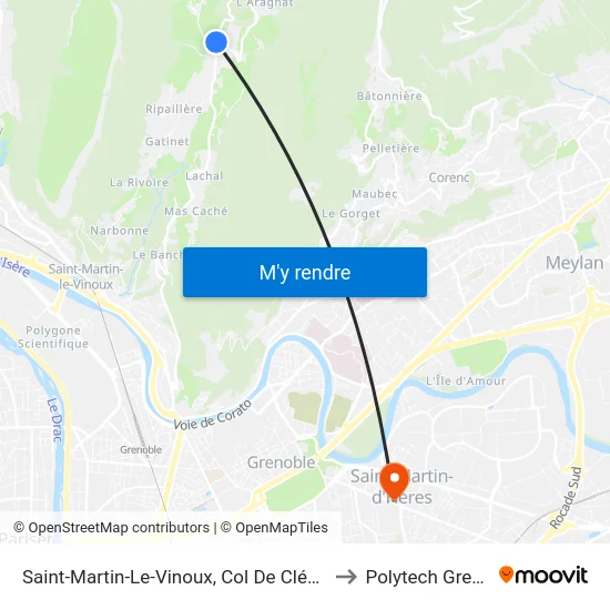 Saint-Martin-Le-Vinoux, Col De Clémencières to Polytech Grenoble map
