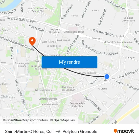 Saint-Martin-D'Hères, Coli to Polytech Grenoble map