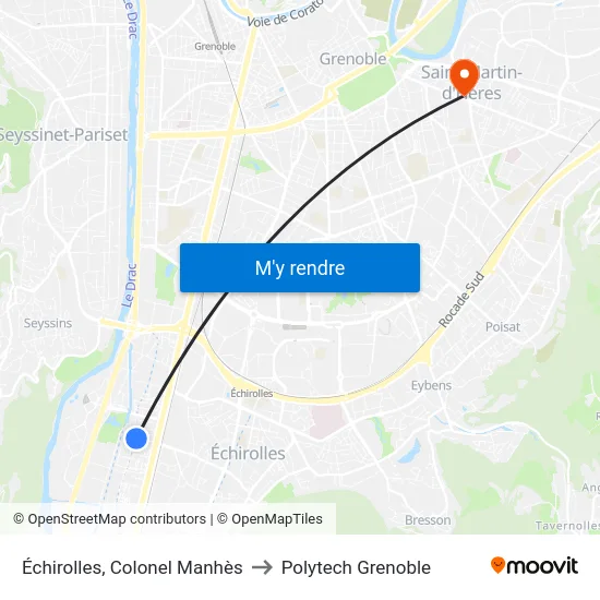 Échirolles, Colonel Manhès to Polytech Grenoble map
