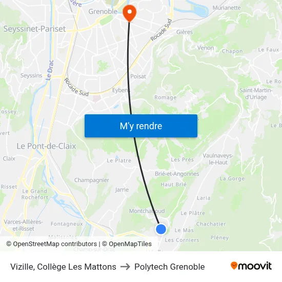 Vizille, Collège Les Mattons to Polytech Grenoble map
