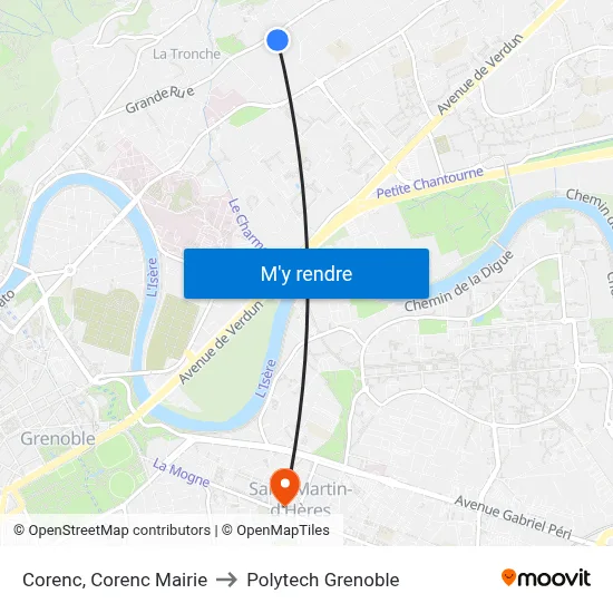 Corenc, Corenc Mairie to Polytech Grenoble map