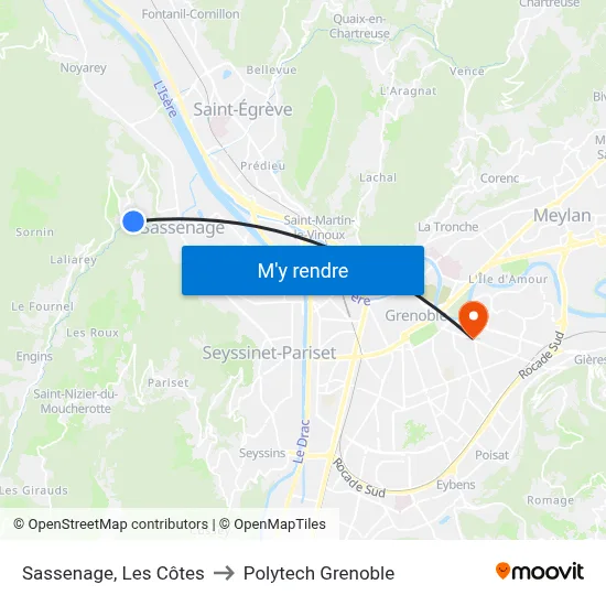 Sassenage, Les Côtes to Polytech Grenoble map