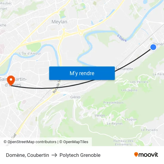 Domène, Coubertin to Polytech Grenoble map