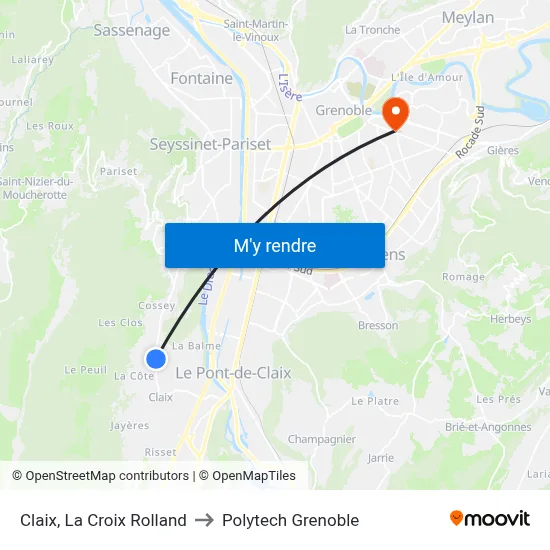 Claix, La Croix Rolland to Polytech Grenoble map