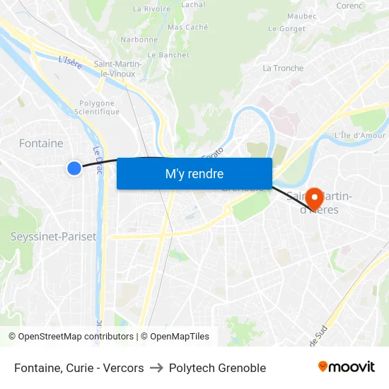 Fontaine, Curie - Vercors to Polytech Grenoble map