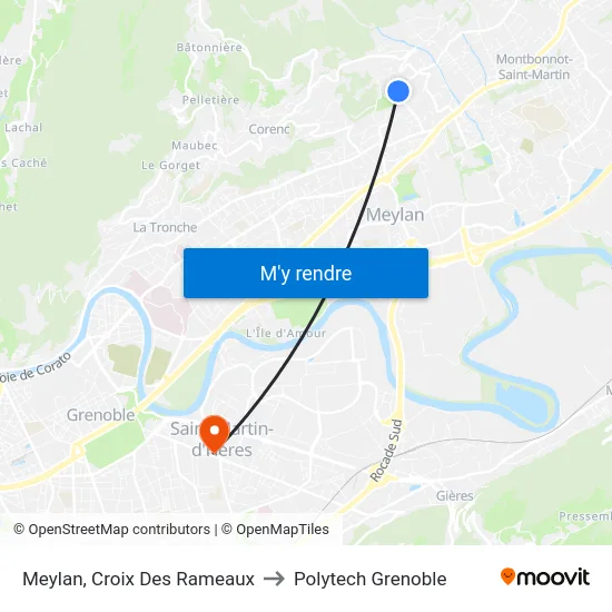 Meylan, Croix Des Rameaux to Polytech Grenoble map