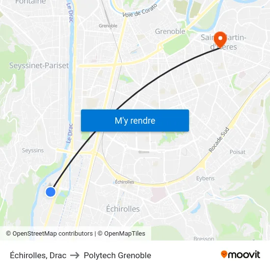 Échirolles, Drac to Polytech Grenoble map