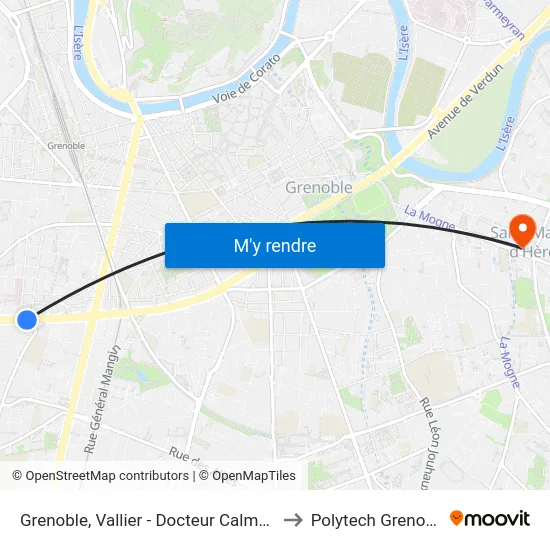 Grenoble, Vallier - Docteur Calmette to Polytech Grenoble map