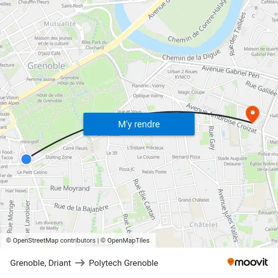 Grenoble, Driant to Polytech Grenoble map