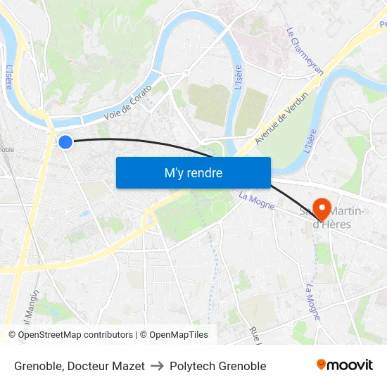Grenoble, Docteur Mazet to Polytech Grenoble map