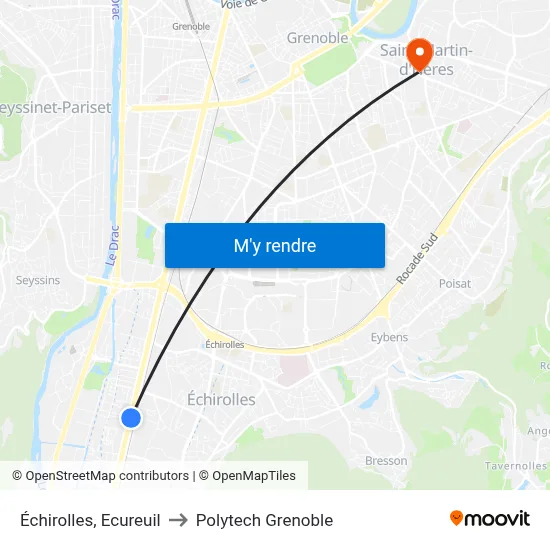 Échirolles, Ecureuil to Polytech Grenoble map