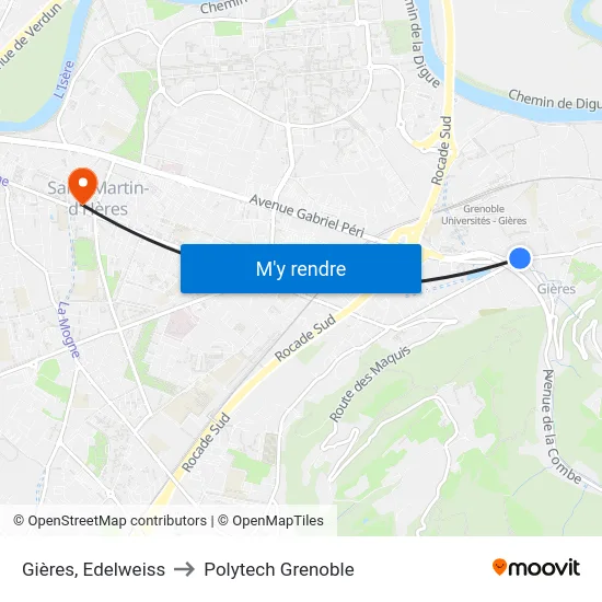 Gières, Edelweiss to Polytech Grenoble map