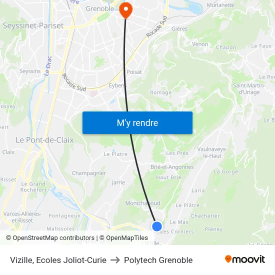 Vizille, Ecoles Joliot-Curie to Polytech Grenoble map