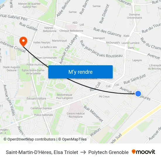 Saint-Martin-D'Hères, Elsa Triolet to Polytech Grenoble map