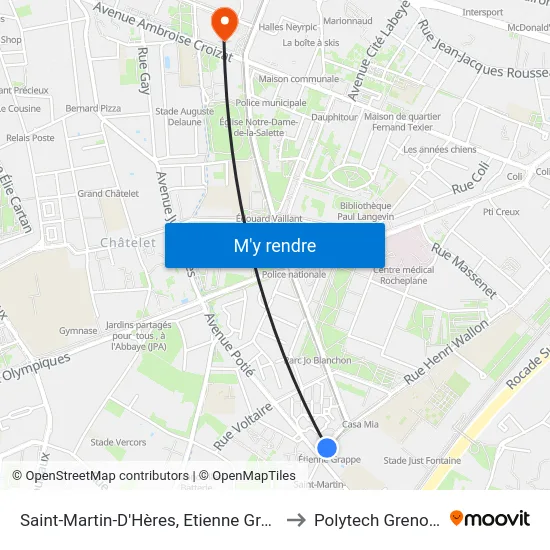 Saint-Martin-D'Hères, Etienne Grappe to Polytech Grenoble map